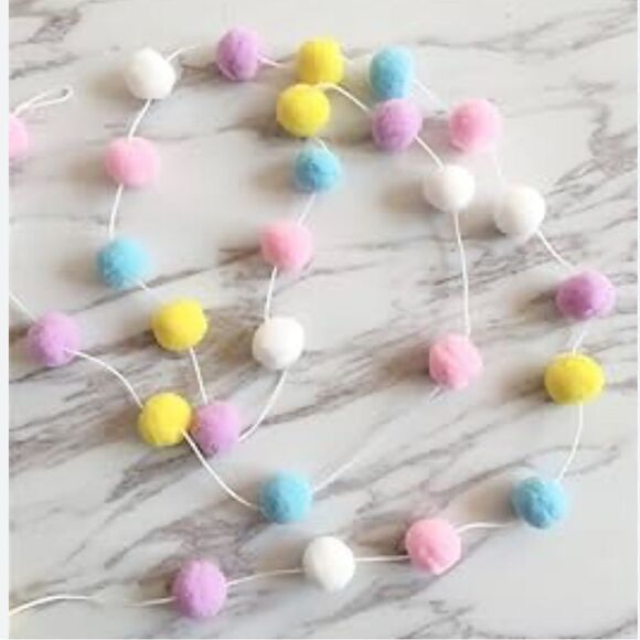 Spritz Tri- Color Pom Pom Garland Banner -  Room Wall Decor Party Supply - Picture 3 of 6